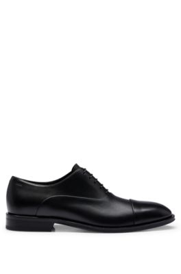 Hugo Boss Italian-made Leather Oxford Shoes With Branding In Black