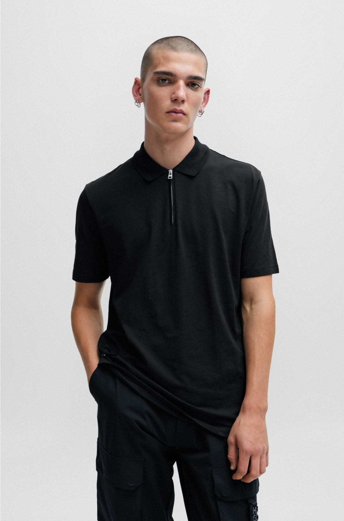 HUGO - Cotton-blend polo shirt with zip placket