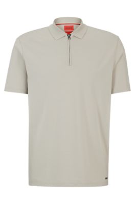 Hugo Cotton-blend Polo Shirt With Zip Placket In Light Grey