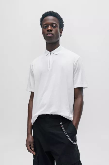 Cotton-blend polo shirt with zip placket