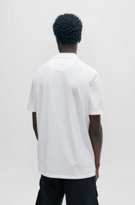 Polo de mezcla de algod&oacute;n con tapeta de cremallera, Blanco