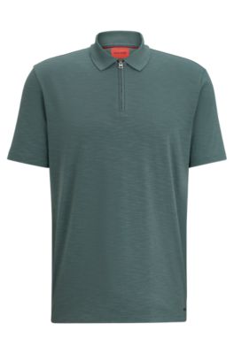 HUGO - Cotton-blend polo shirt with zip placket