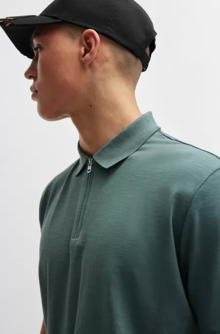 Cotton-blend polo shirt with zip placket