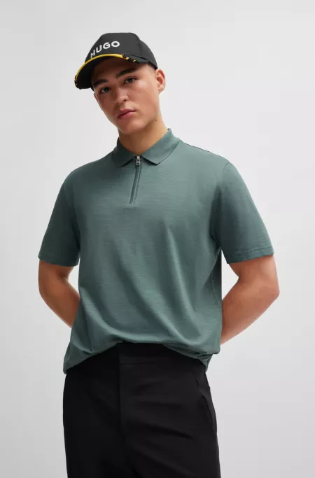 Cotton-blend polo shirt with zip placket