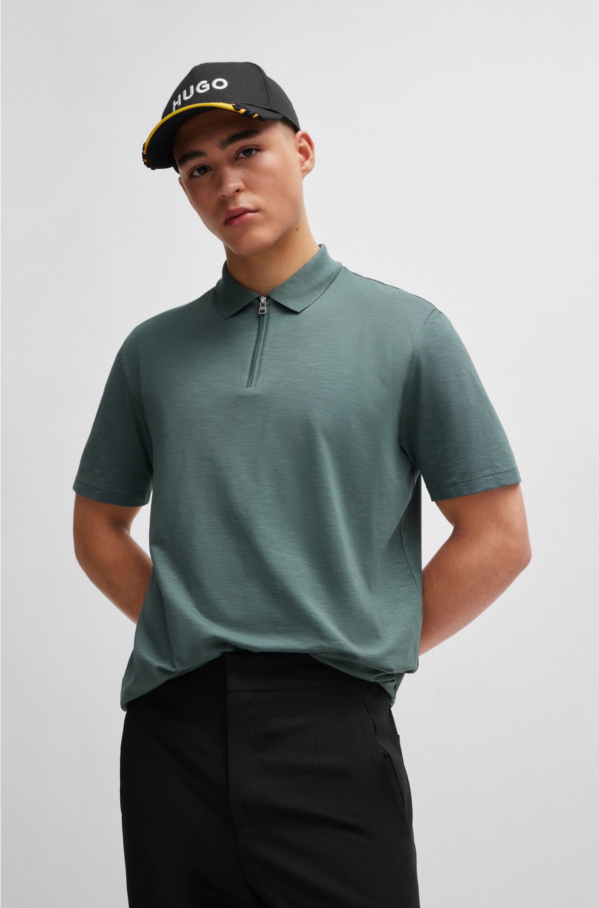 Cotton-blend with polo shirt - zip HUGO placket