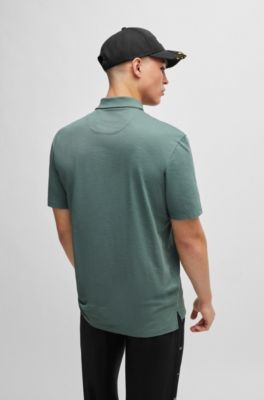 Cotton-blend polo shirt with zip placket, Dark Green