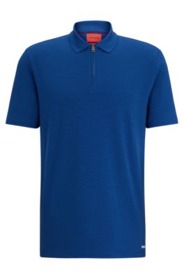 Hugo Cotton-blend Polo Shirt With Zip Placket In Blue