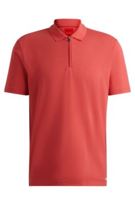 Shop Hugo Cotton-blend Polo Shirt With Zip Placket In Red