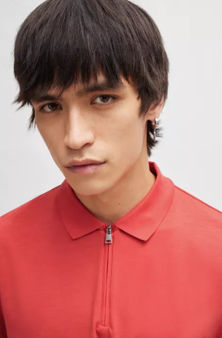 Cotton-blend polo shirt with zip placket