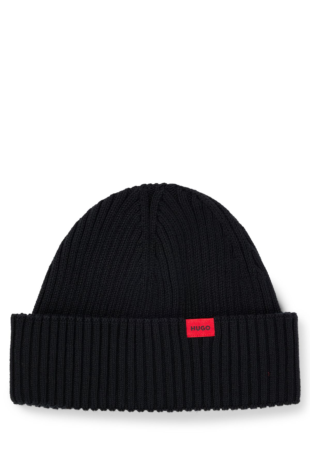 red logo hat - beanie HUGO label Ribbed with