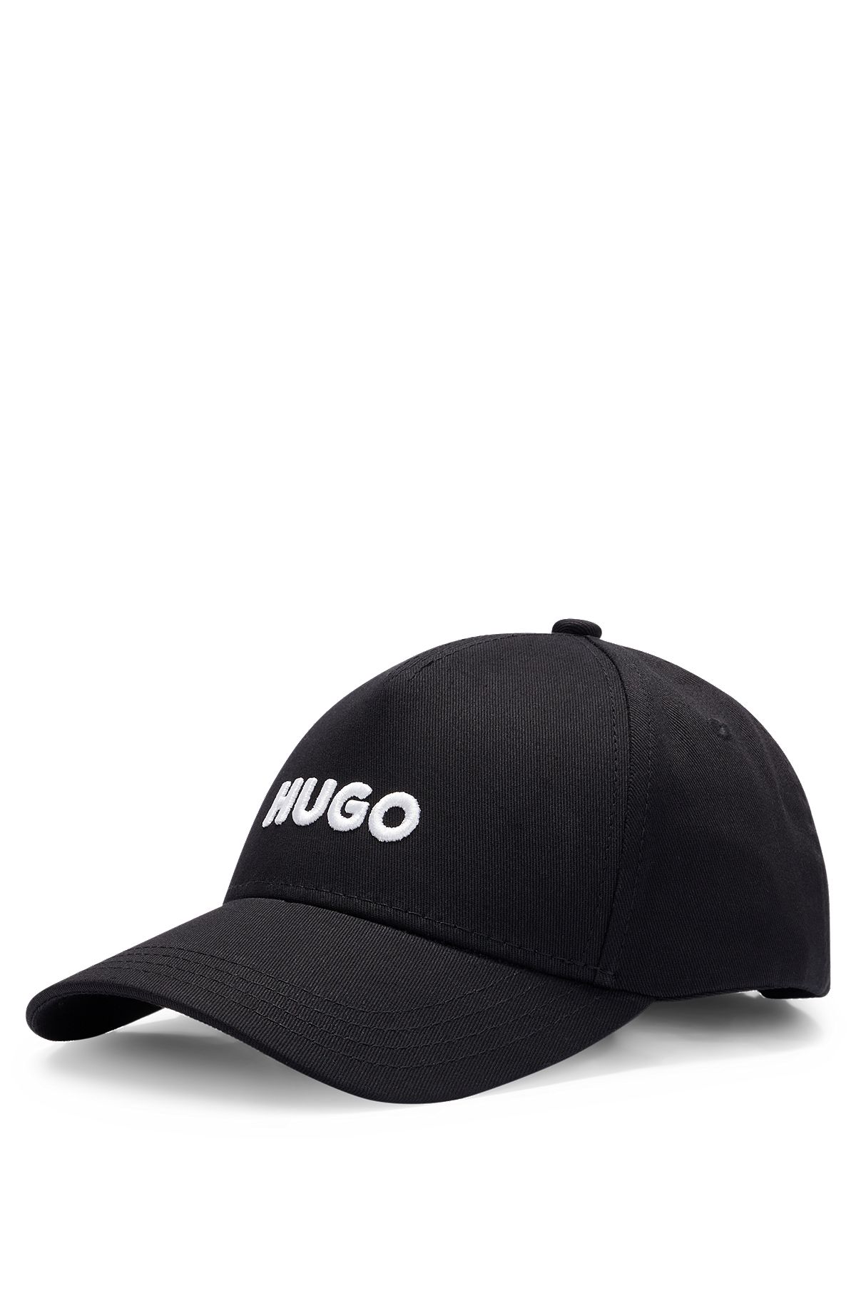 Cotton-twill cap with embroidered logo and snap closure, Black