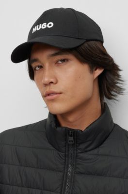 Cotton-twill cap with embroidered logo and snap closure, Black