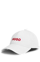 Cotton-twill cap with embroidered logo and snap closure, White
