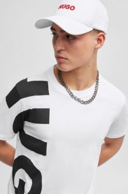 Cotton-twill cap with embroidered logo and snap closure, White