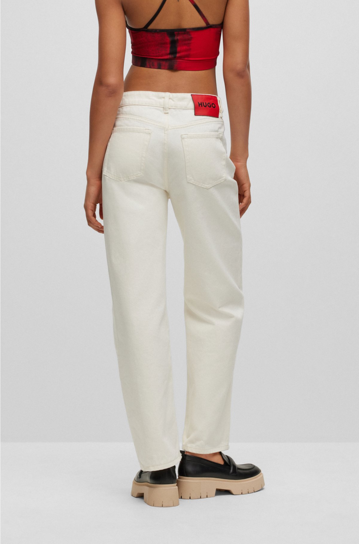 HUGO - Relaxed-fit jeans with criss-cross waistband