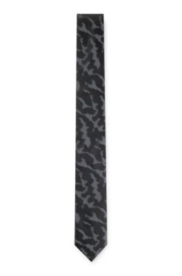 Hugo Silk Tie With Jacquard Pattern In Black