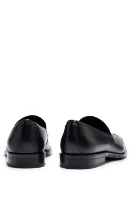 BOSS Italian leather loafers with apron toe and branded trim