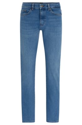 BOSS - Slim-fit jeans in mid-blue stretch denim