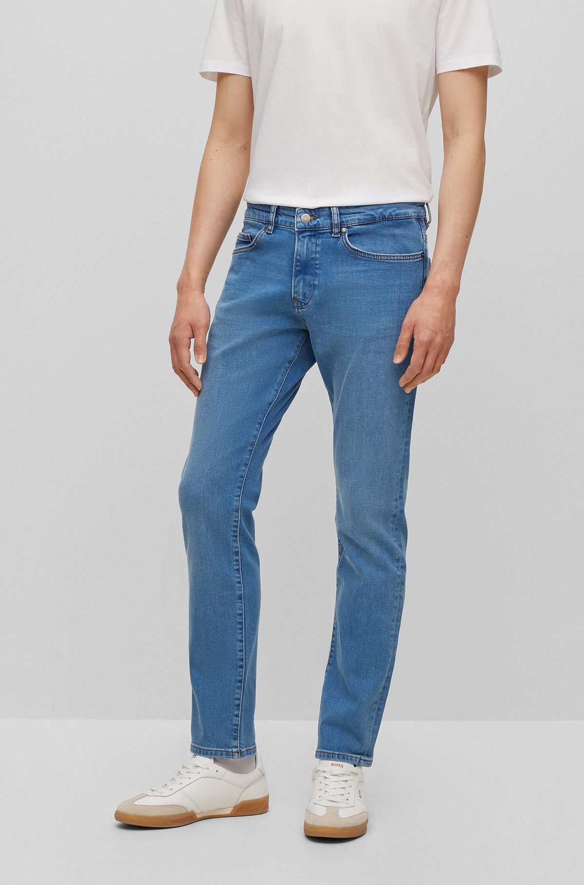 Slim-fit jeans in mid-blue stretch denim, Turquoise