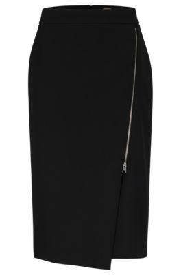 BOSS - Slim-fit pencil skirt with exposed front zip
