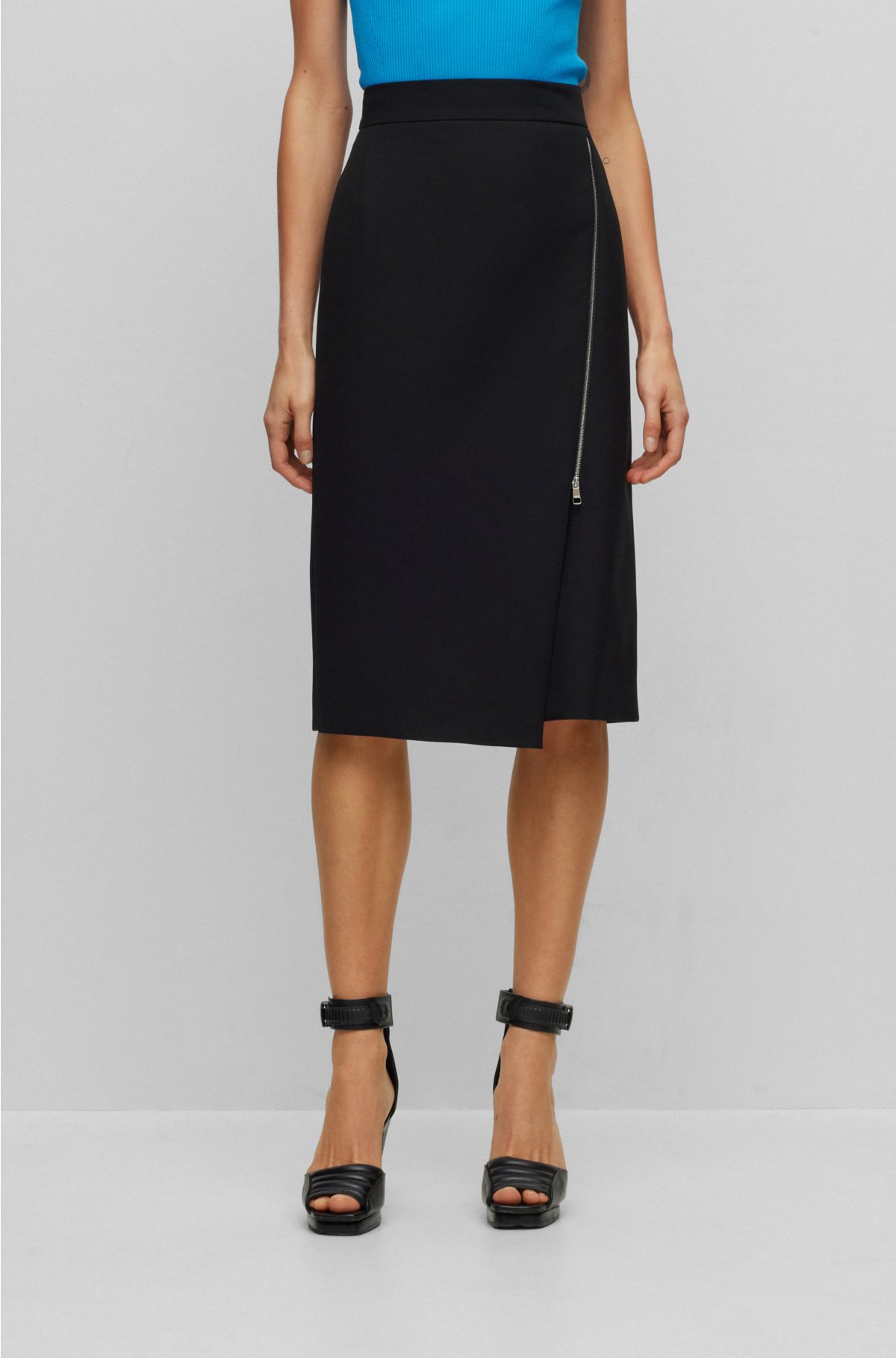 Slim-fit pencil skirt with exposed front zip
