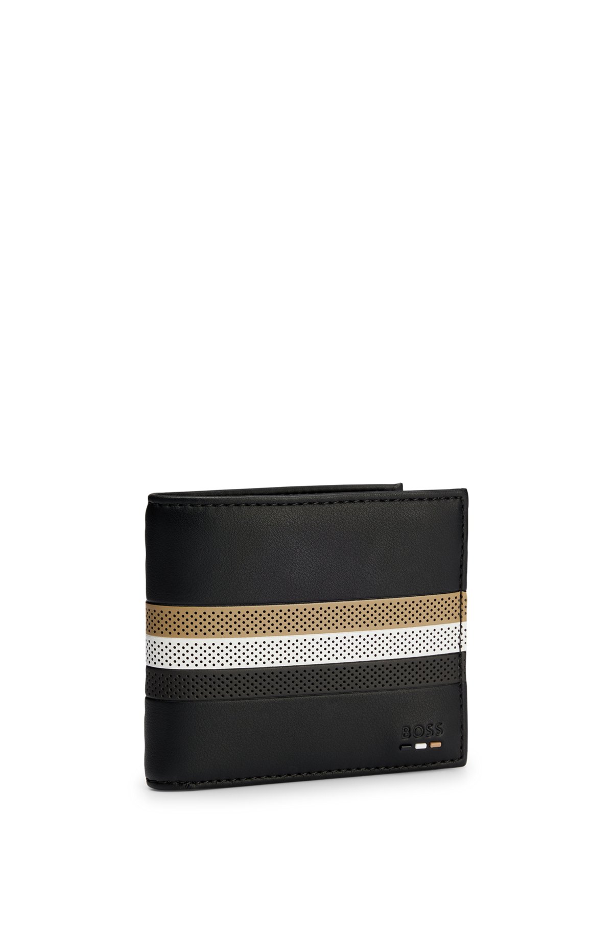 BOSS - Faux-leather wallet with perforated signature stripe