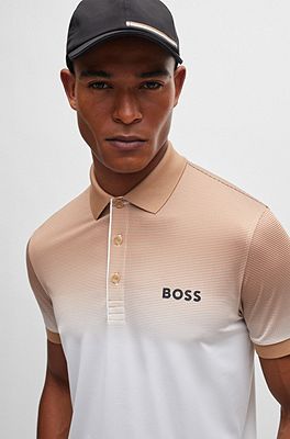 Stretch-jersey polo shirt with degradé signature stripes