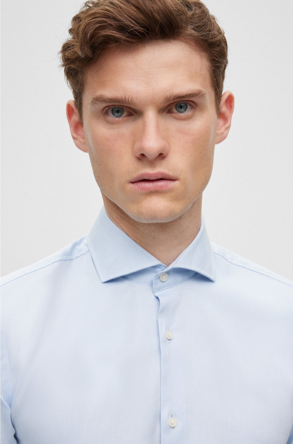 BOSS - Slim-fit shirt in structured stretch cotton
