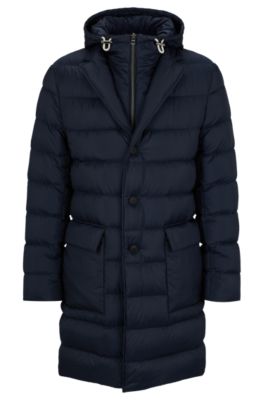 BOSS long-length hooded padded coat - Black