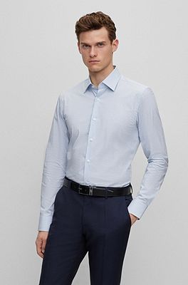 BOSS - Slim-fit shirt in checked stretch cotton