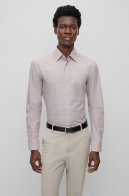 Hugo Boss Slim-fit Shirt In Checked Stretch Cotton In Red