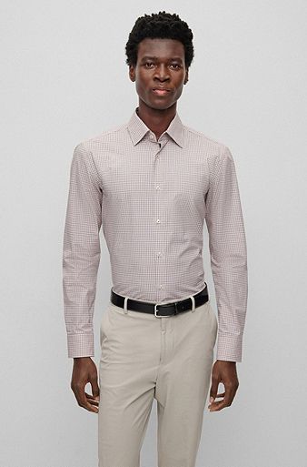 Slim-fit shirt in checked stretch cotton, Red
