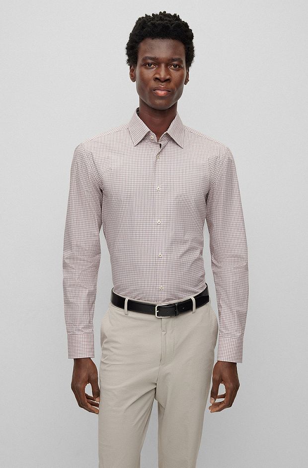 Slim-fit shirt in checked stretch cotton, Red