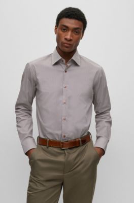 Hugo Boss Regular-fit Shirt In Patterned Stretch Cotton In Red