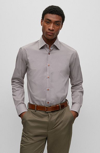 Regular-fit shirt in patterned stretch cotton, Red