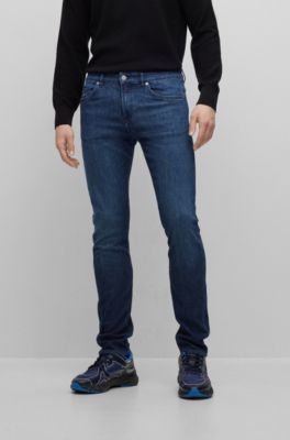BOSS - Slim-fit jeans in dark-blue Italian lightweight denim 