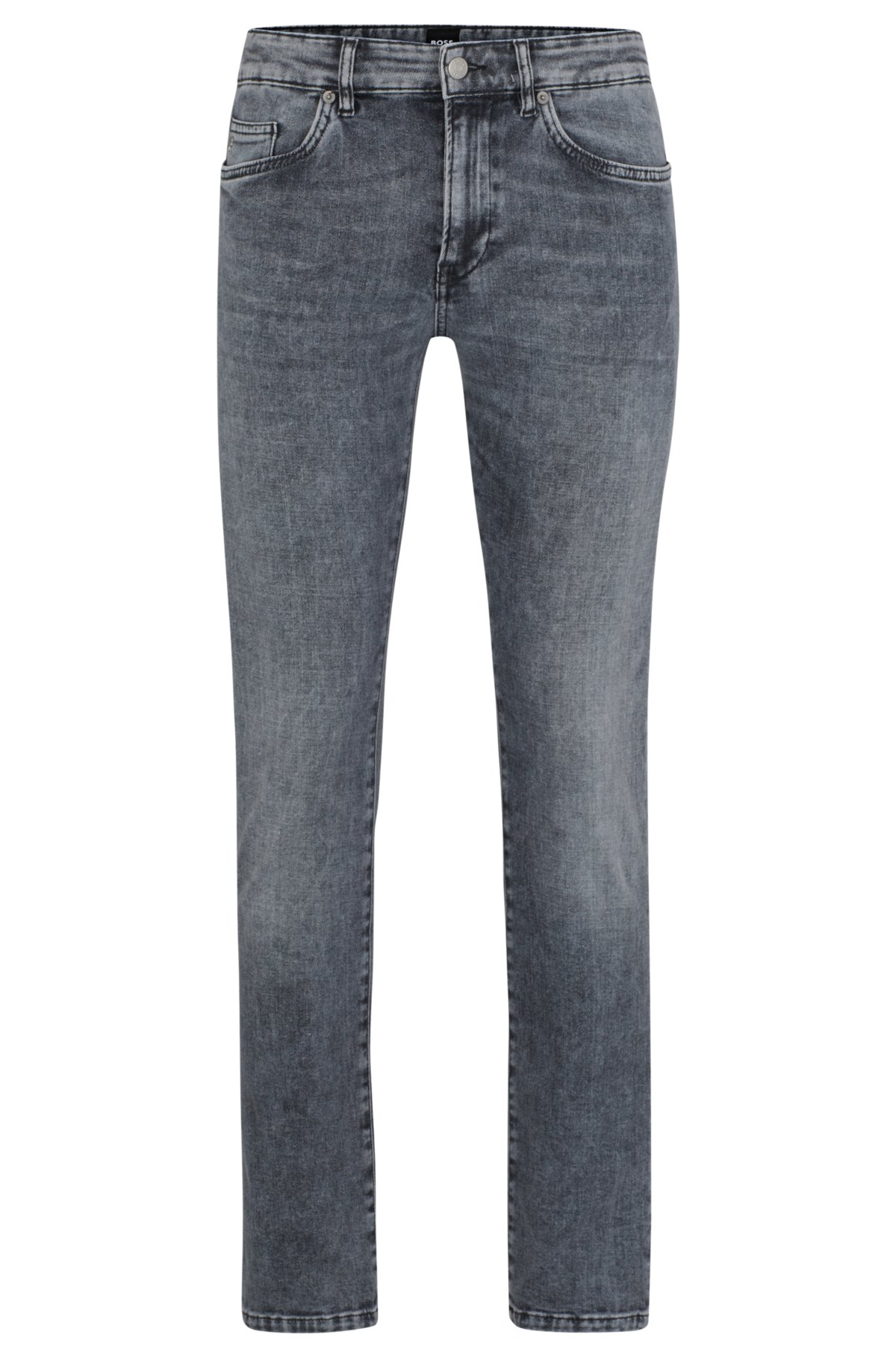 BOSS - Slim-fit gray denim Italian stretch stonewashed jeans in