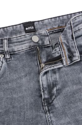 BOSS - Slim-fit jeans in stonewashed gray Italian stretch denim