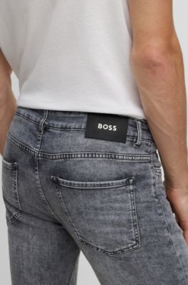 BOSS - Slim-fit jeans in stonewashed gray Italian stretch denim