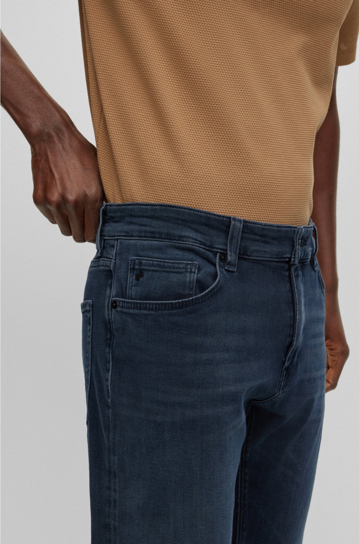 BOSS - Regular-fit jeans in coal-navy denim