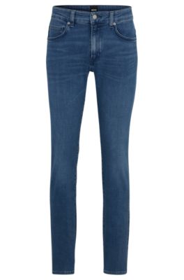 BOSS - Slim-fit jeans in coal-navy Italian denim