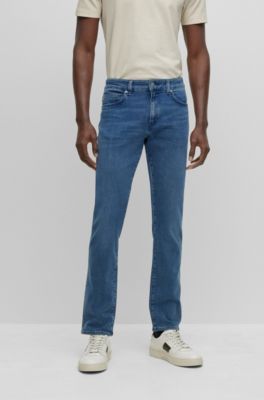 Hugo Boss Slim-fit Jeans In Coal-navy Italian Cashmere-touch Denim In Blue