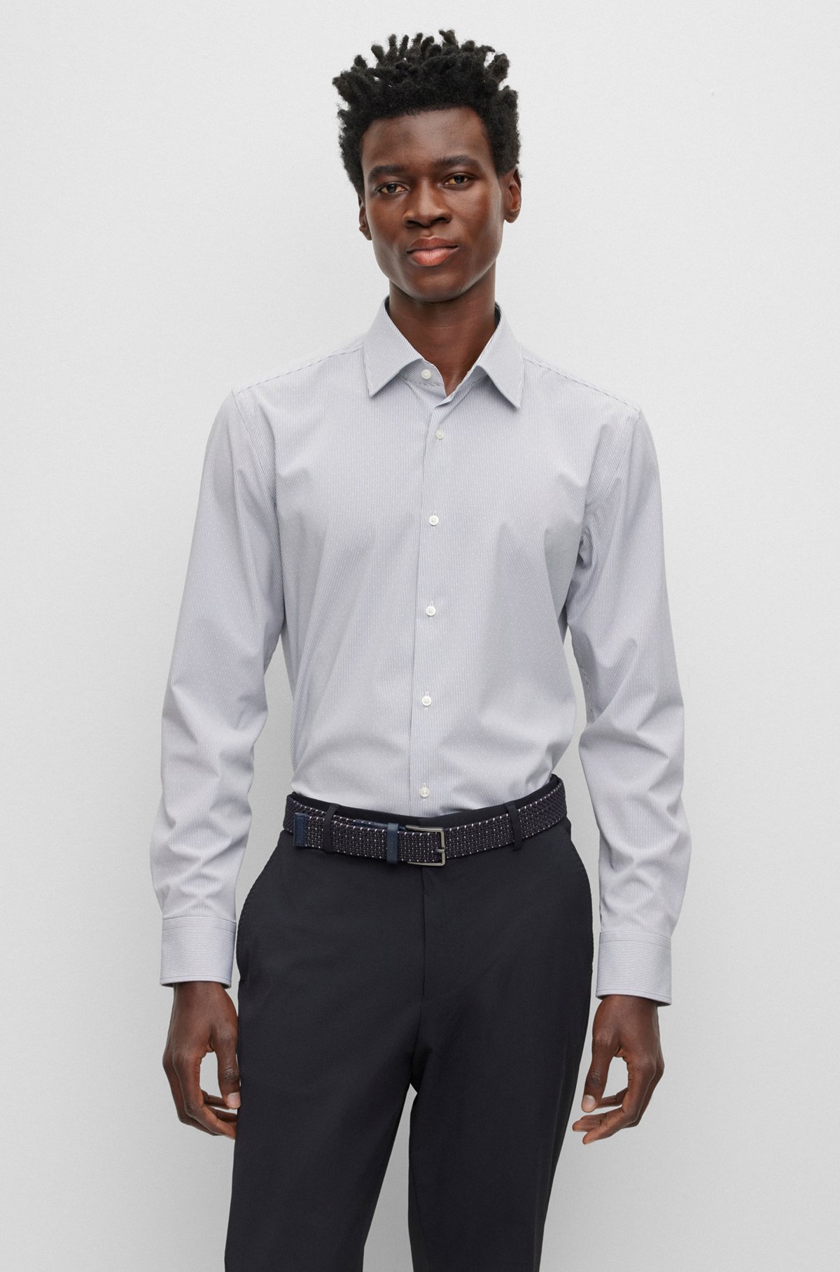 BOSS - Slim-fit shirt in striped performance-stretch material
