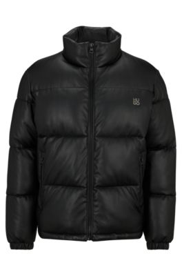 Shop Hugo Regular-fit Padded Jacket In Faux Leather In Black