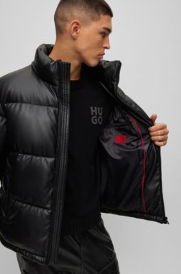 HUGO - Regular-fit padded jacket in faux leather - Black