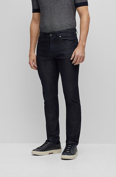 Slim-fit jeans in Italian stretch denim with silk, Dark Blue