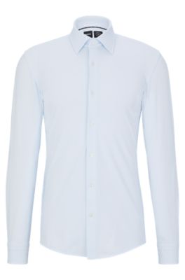 BOSS - Slim-fit shirt in stretch fabric with stand collar