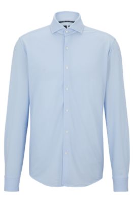 Shop Hugo Boss Regular-fit Shirt In Structured Performance-stretch Fabric In Light Blue