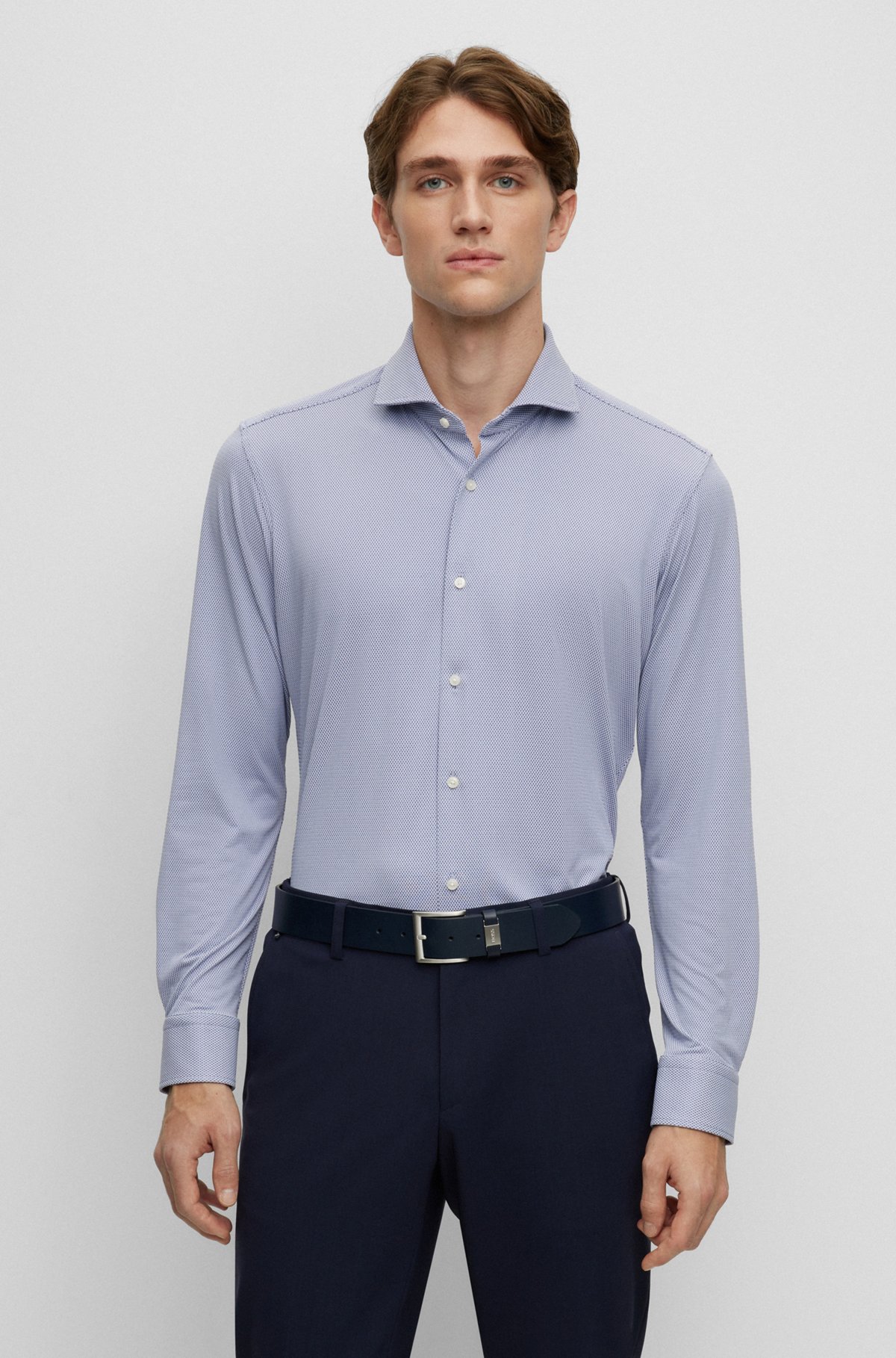 BOSS - Regular-fit shirt in structured performance-stretch fabric