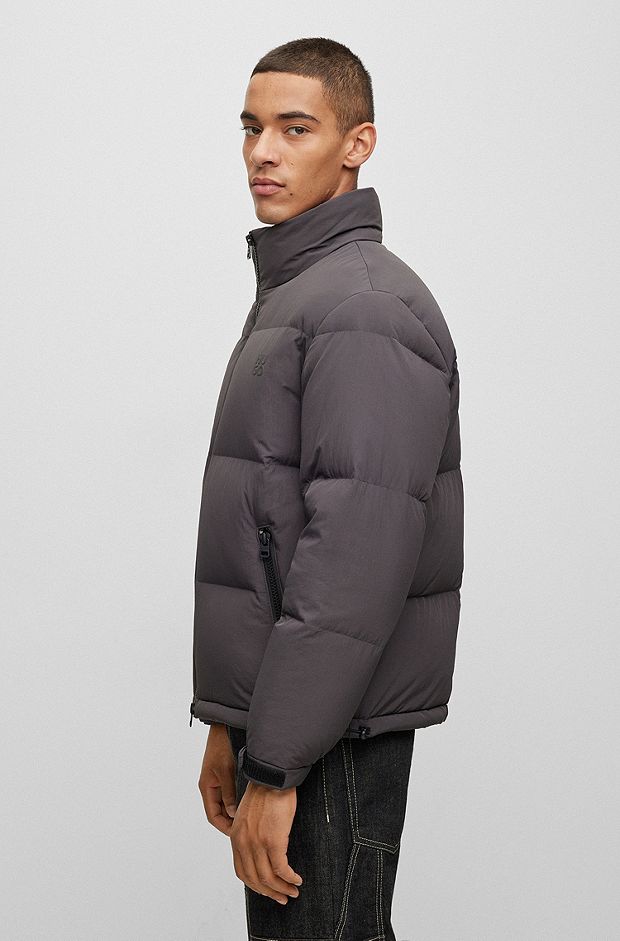Regular-fit water-repellent puffer jacket with stacked logo, Dark Grey